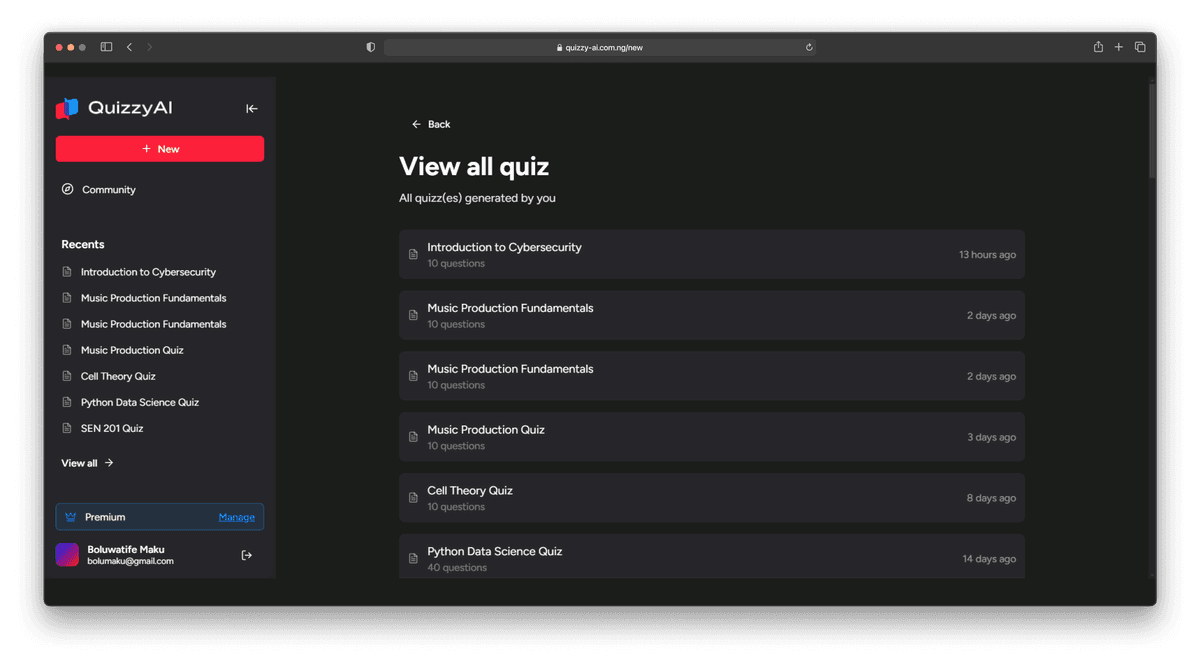 View Quizzes